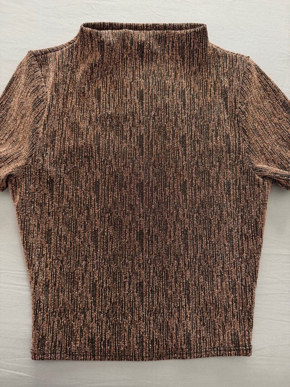 Ribbed Metallic Mock Neck Crop Top in Copper